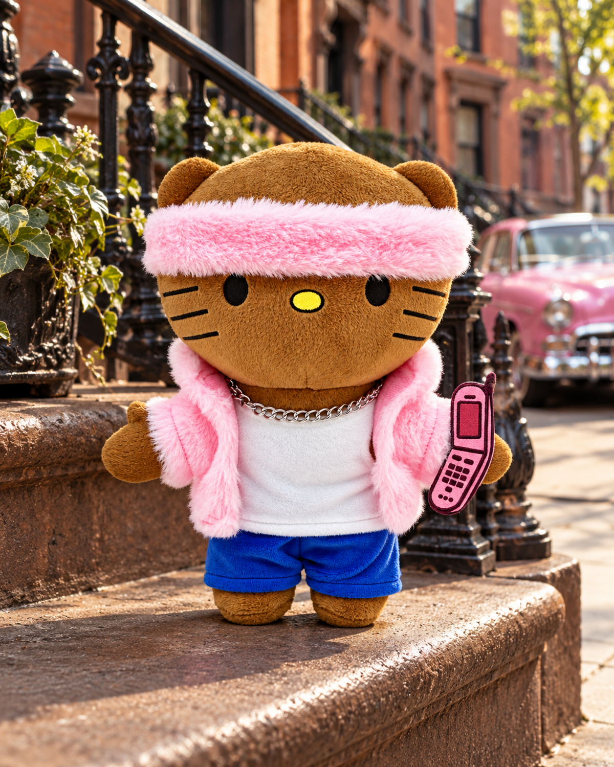 Cam'ron x Hello Kitty Plush - a Harlem-inspired brownstone stoop - styled product scene