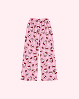 Back view of pale pink Hello Kitty pajama pants with teddy bears, red bows and small dots