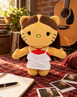 Olivia Rodrigo x Hello Kitty Plush - Heart Top - a burgundy rug in a songwriting corner - styled product scene