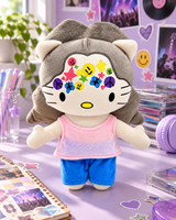 Olivia Rodrigo x Hello Kitty Plush - SOUR - a lilac creative desk in a teenage music fan room - styled product scene